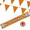 Oranje versiering buiten pakket 1x Holland banner 370x60 + 200 meter vlaggetjes - Feestpakketten