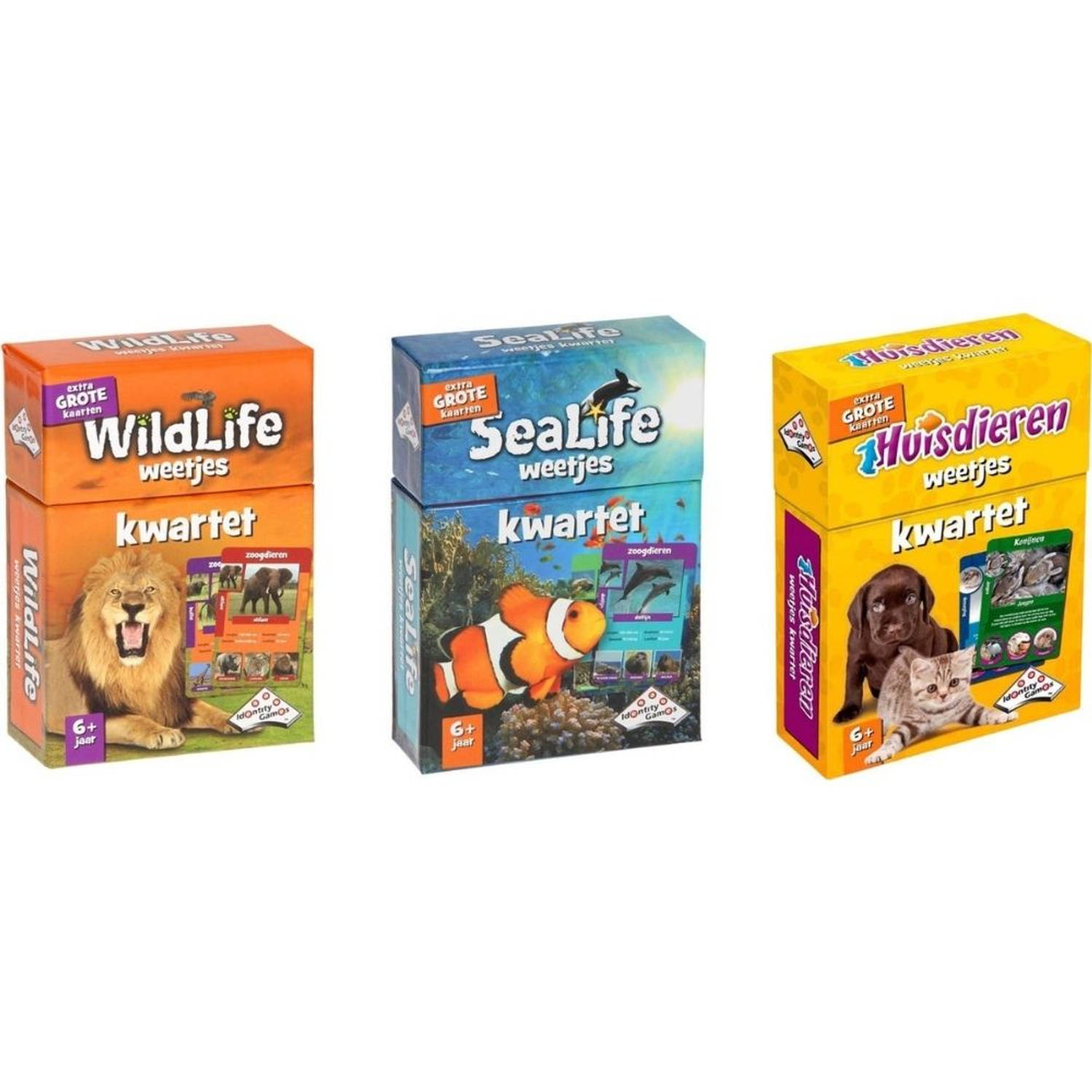Spellenbundel - Kwartet - 3 stuks - Wildlife Kwartet & Sealife Kwartet & Huisdieren Kwartet