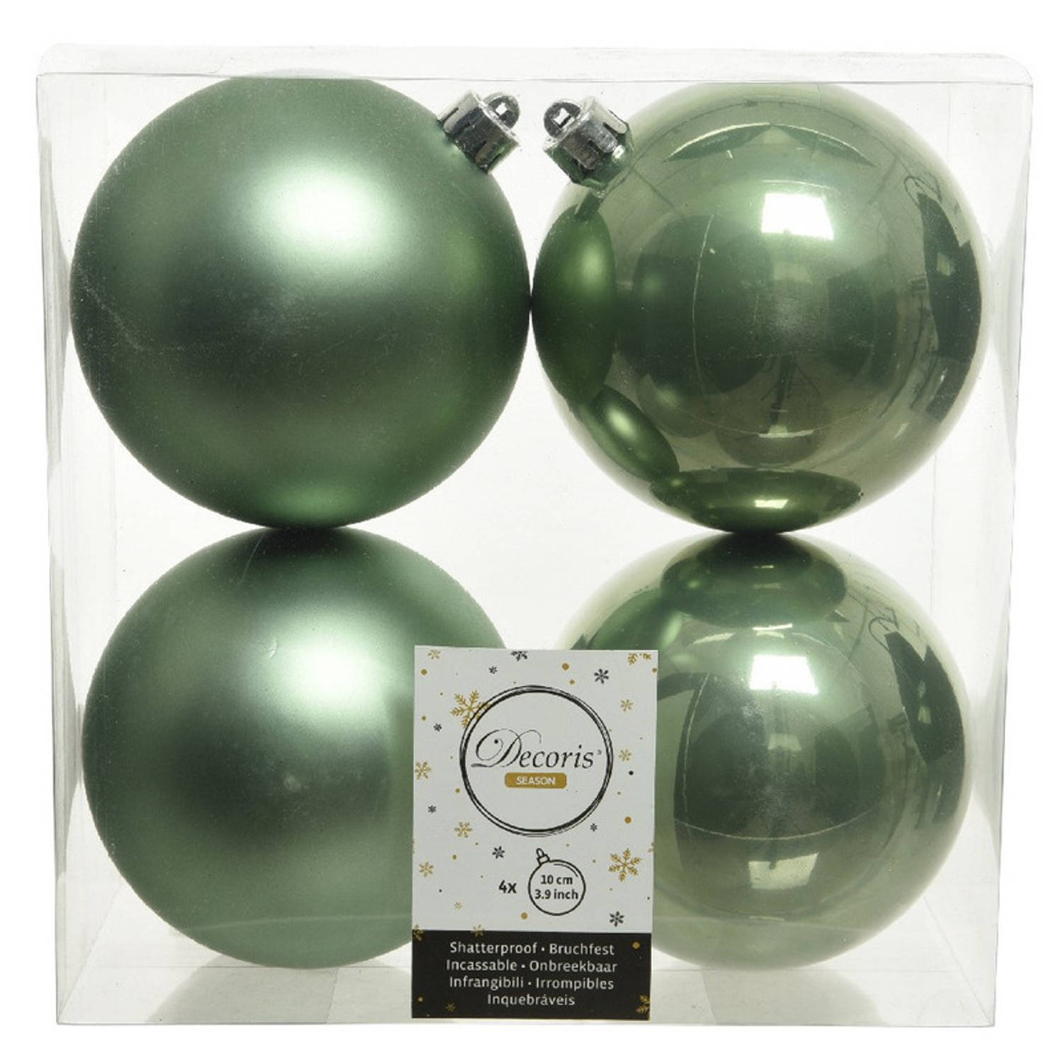12x Kunststof Kerstballen Glanzend-mat Salie Groen 10 Cm Kerstboom Versiering-decoratie Kerstbal