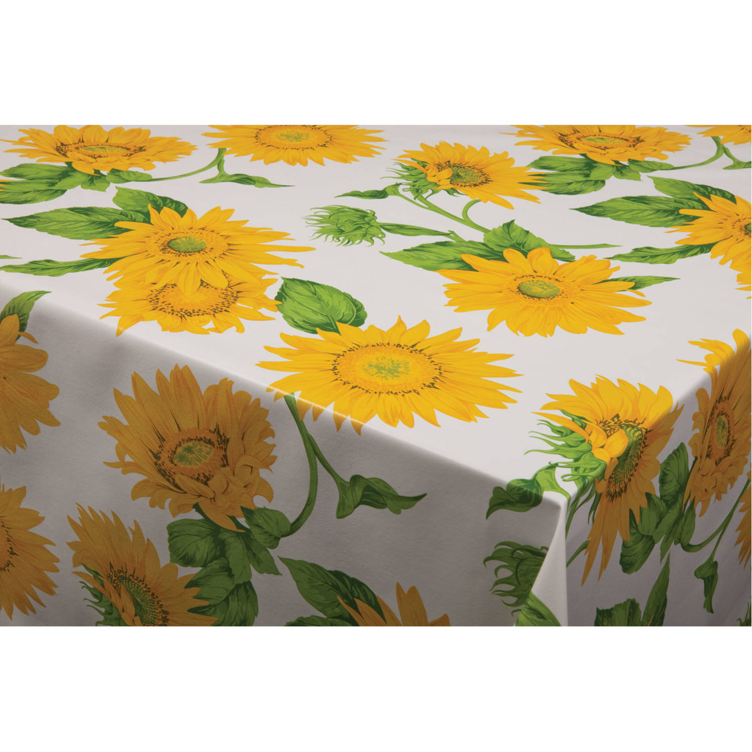 Tafelzeil/tafelkleed wit met zonnebloemen print 140 x 300 cm - Tafelzeilen