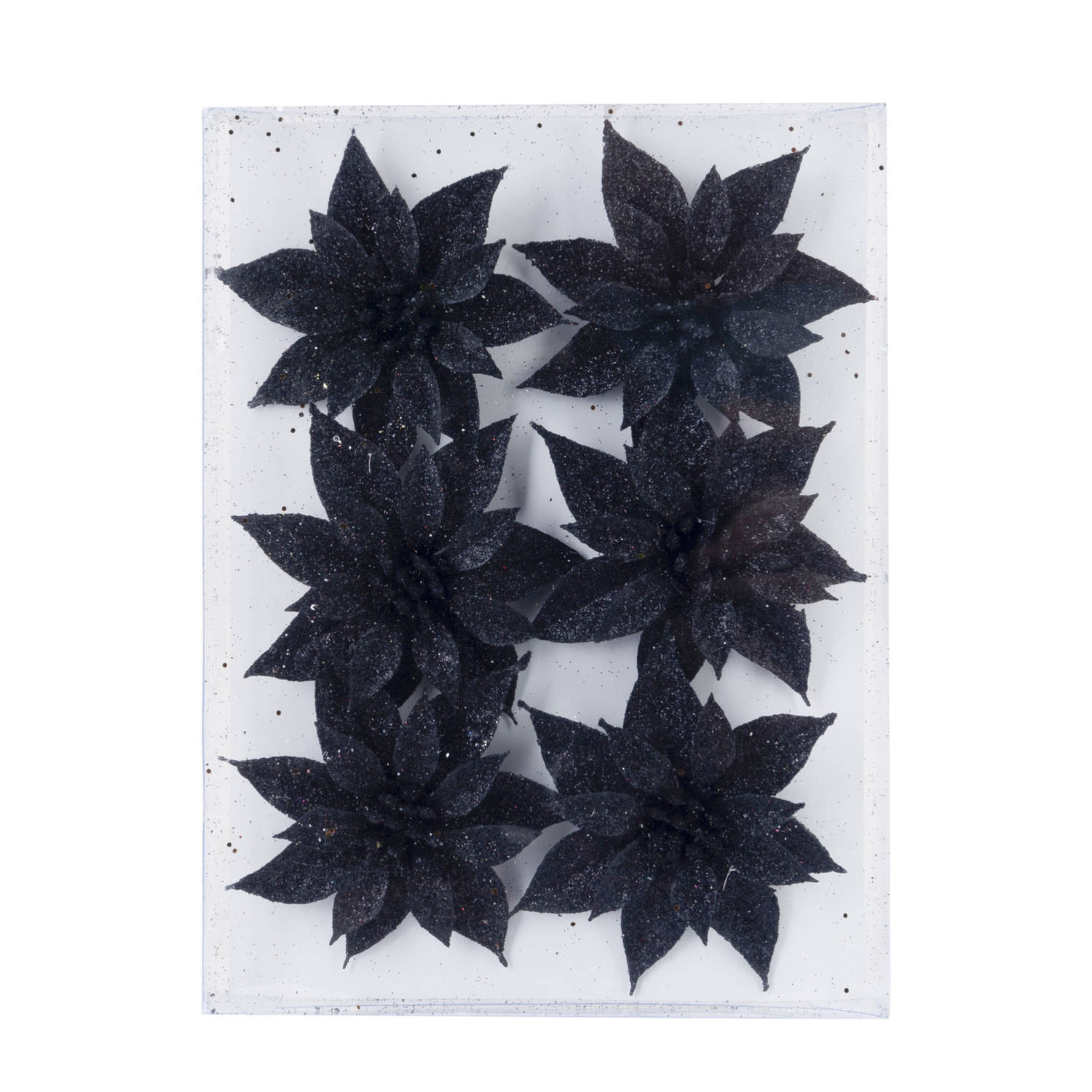 6x stuks decoratie bloemen rozen zwart glitter op ijzerdraad 8 cm - Kunstbloemen