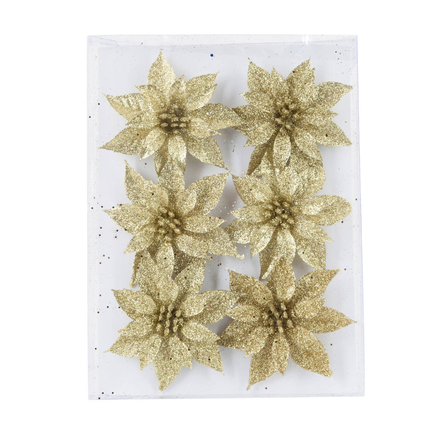 6x stuks decoratie bloemen rozen goud glitter op ijzerdraad 8 cm - Kunstbloemen