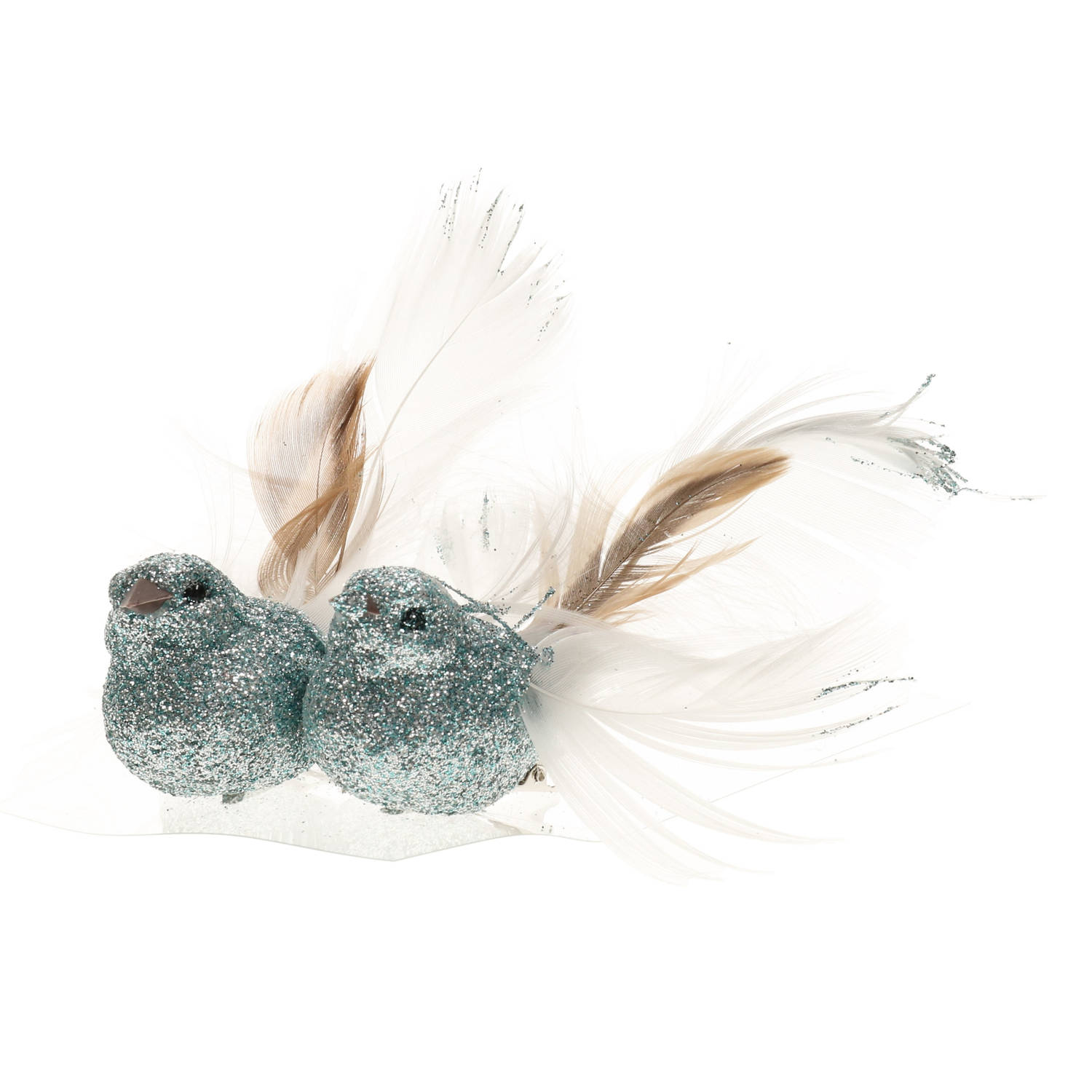 2x stuks decoratie vogels op clip glitter ijsblauw 11 cm - Kersthangers