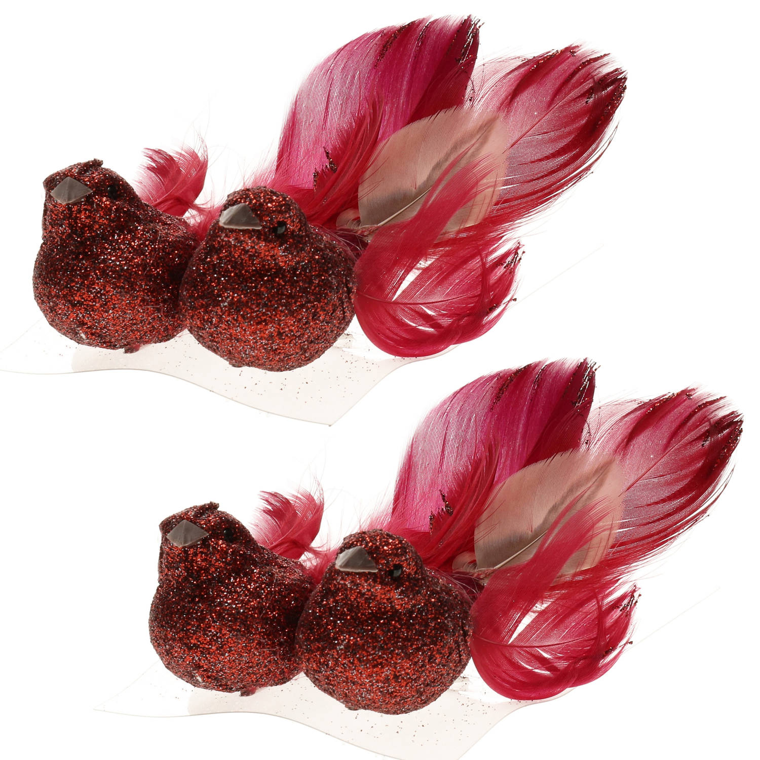 2x stuks decoratie vogels op clip glitter rood 11 cm - Kersthangers