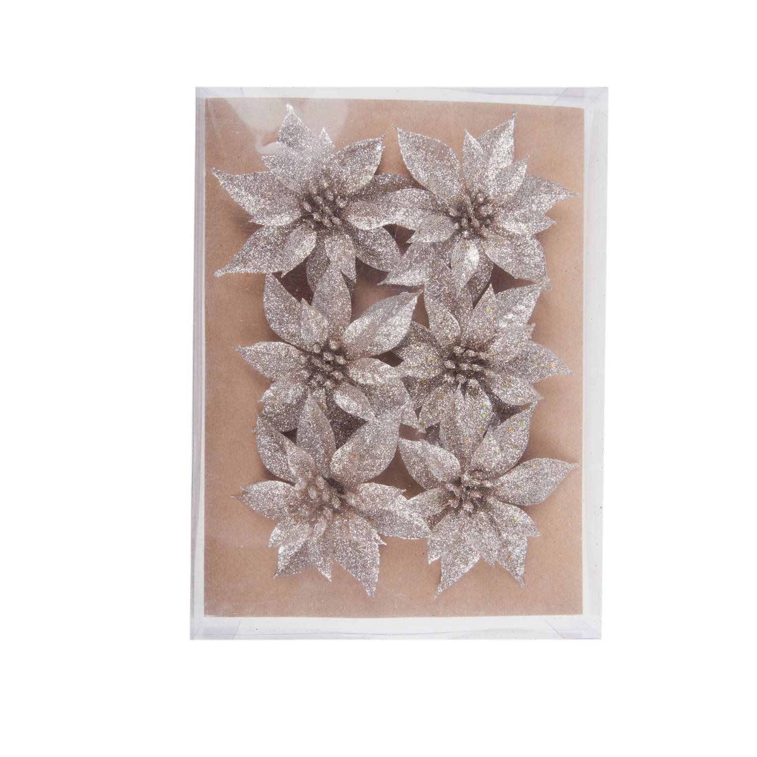 6x stuks decoratie bloemen rozen champagne glitter op clip 8 cm - Kunstbloemen