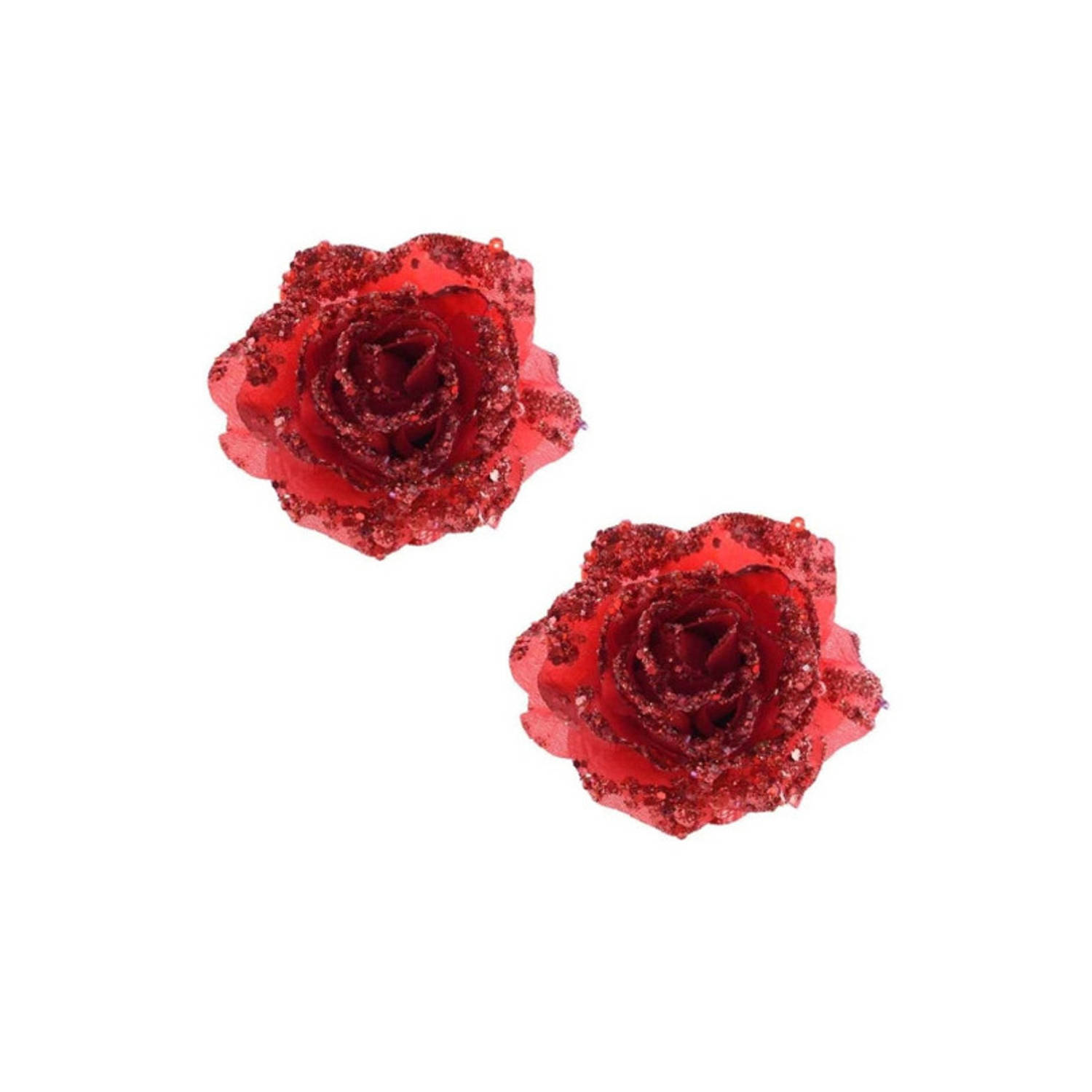 Frank Worthley been Weglaten 4x stuks rode glitter rozen met clip - Kunstbloemen | Blokker
