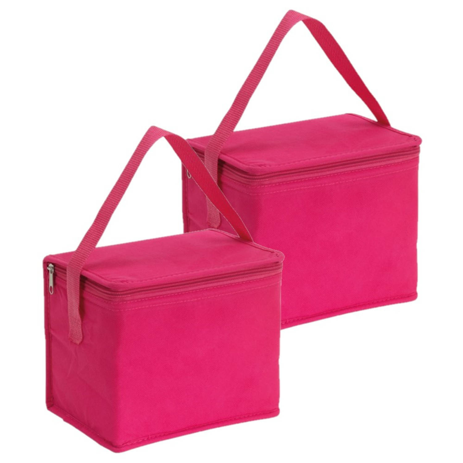 2x stuks kleine koeltassen voor lunch roze 20 x 13 x 17 cm 4.5 liter - Koeltas