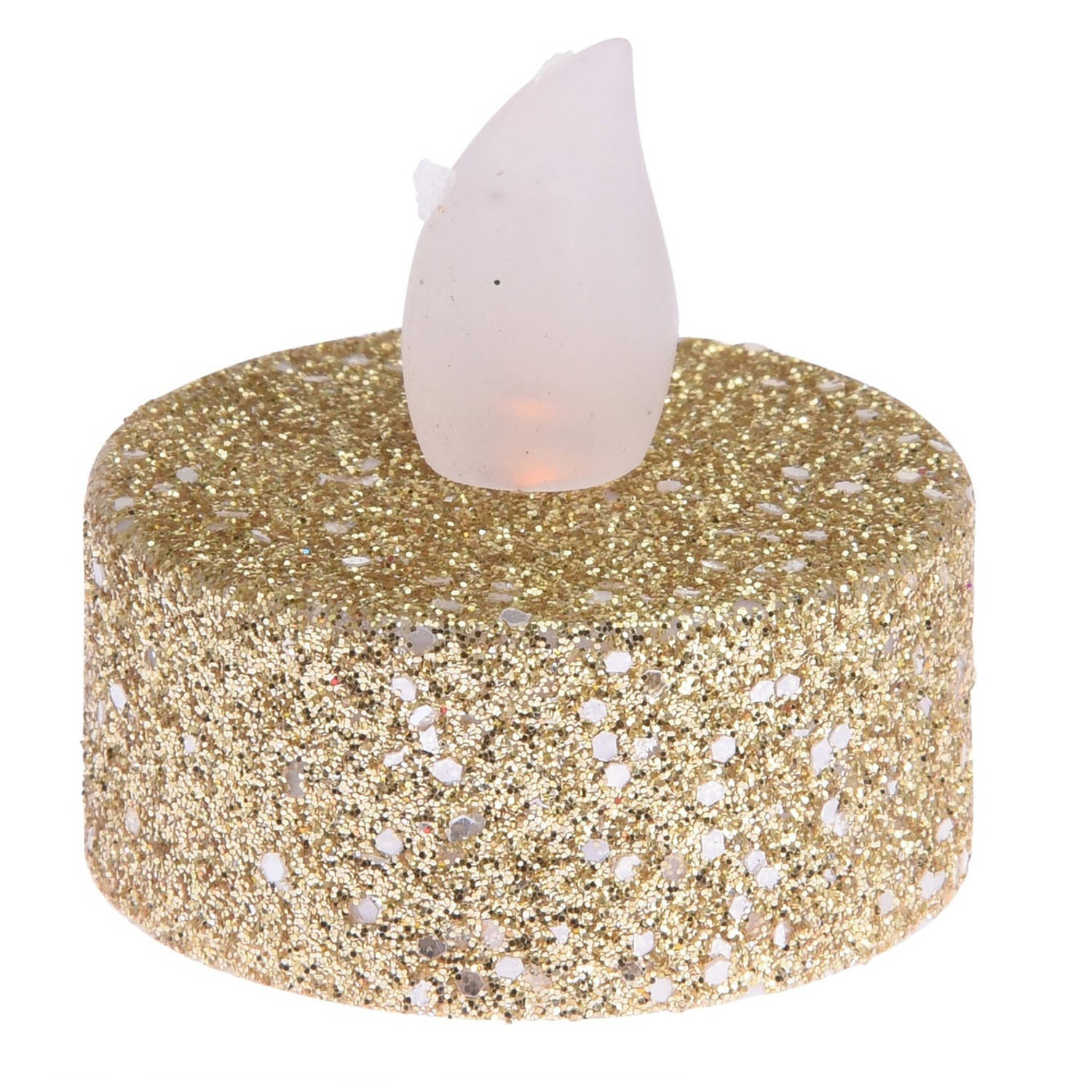 beschaving pop verticaal 6x stuks LED theelichtjes/waxinelichtjes goud glitter - LED kaarsen |  Blokker