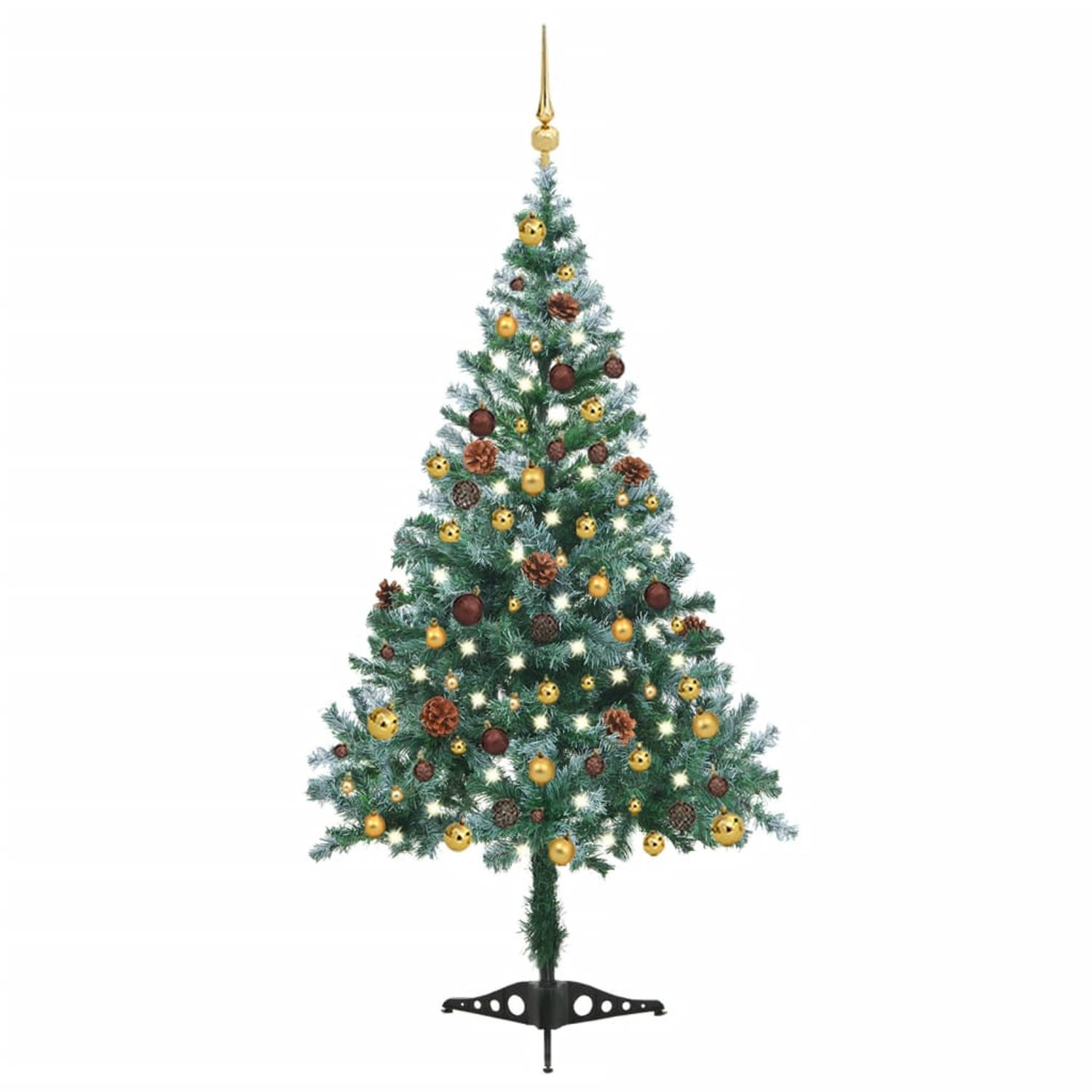 Vidaxl Kerstboom Met Led's En Kerstballen En Dennenappels Sneeuw 150cm