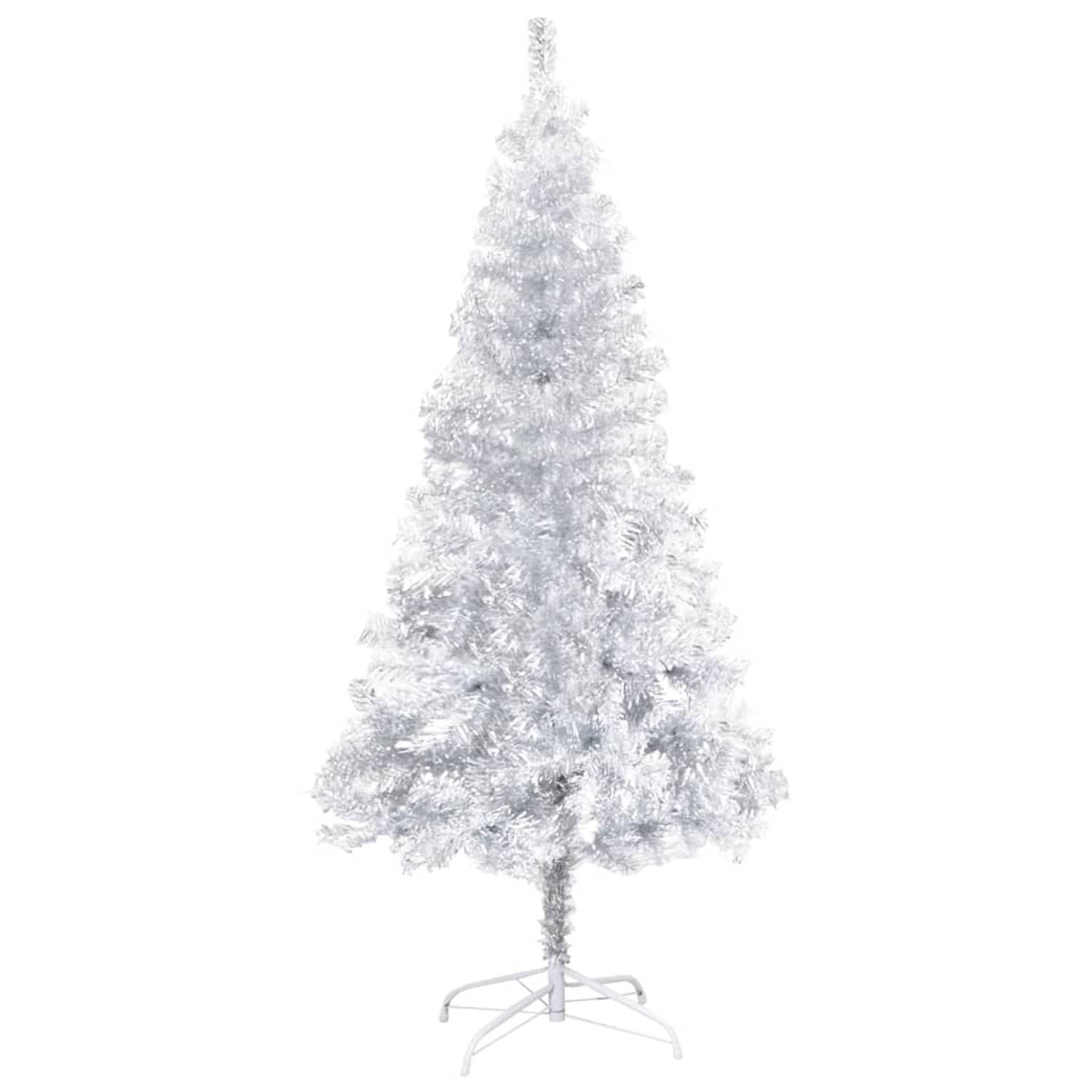 The Living Store Kunstkerstboom met LED's en kerstballen 120 cm PET zilverkleur - Decoratieve kerstboom
