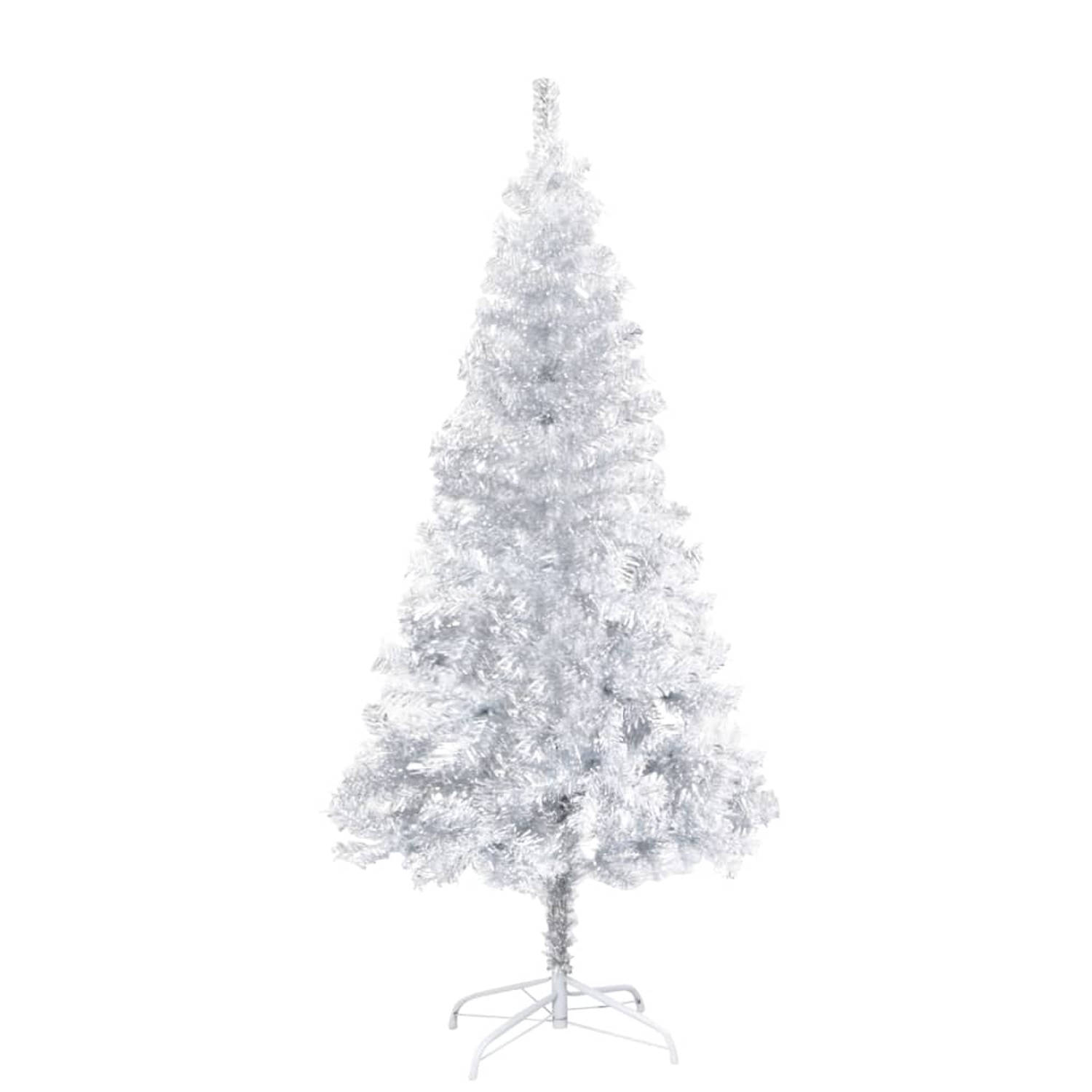 The Living Store Kunstkerstboom met LED's en standaard 150 cm PET zilverkleurig - Decoratieve kerstboom