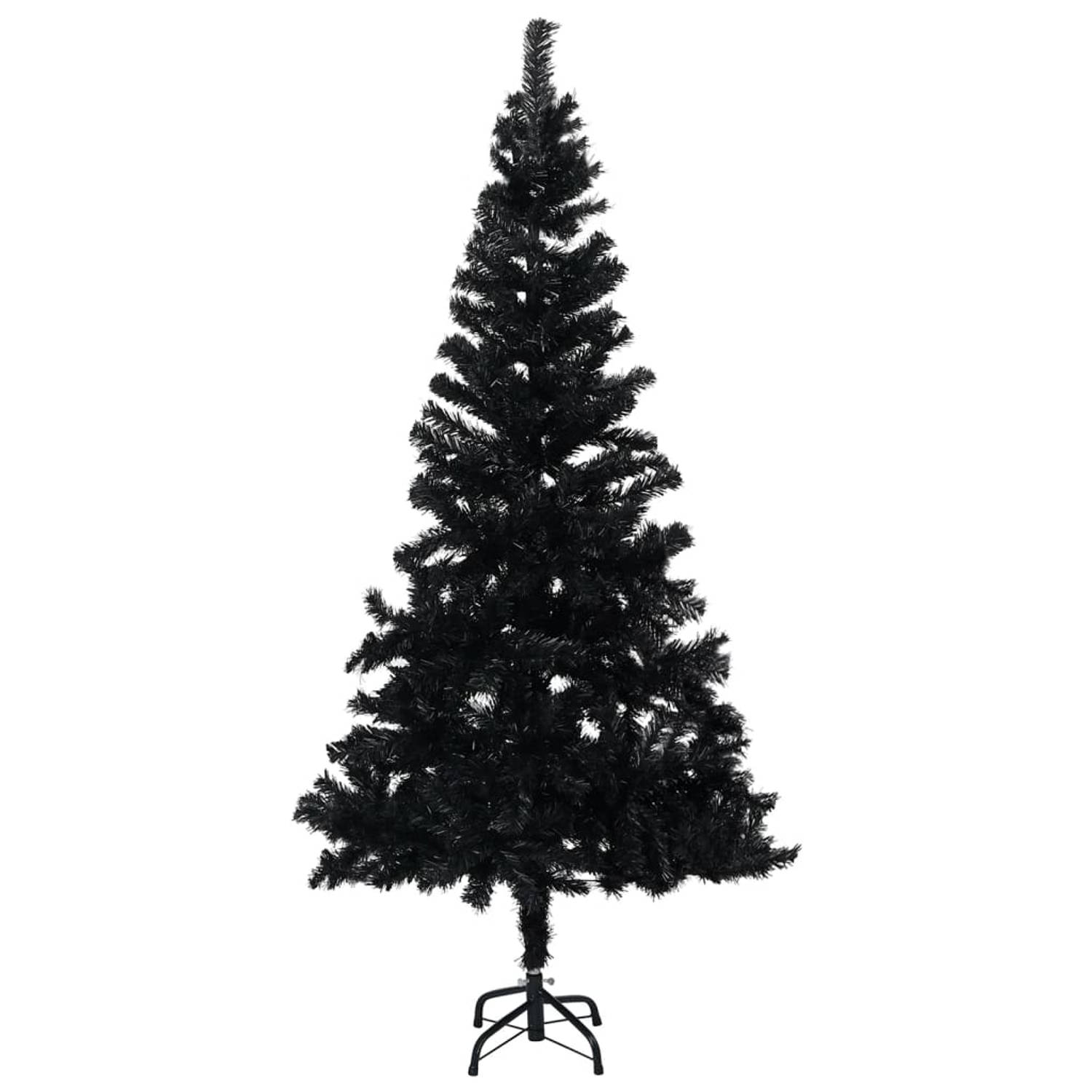 The Living Store Kunstkerstboom met LED's en kerstballen 240 cm PVC zwart - Decoratieve kerstboom