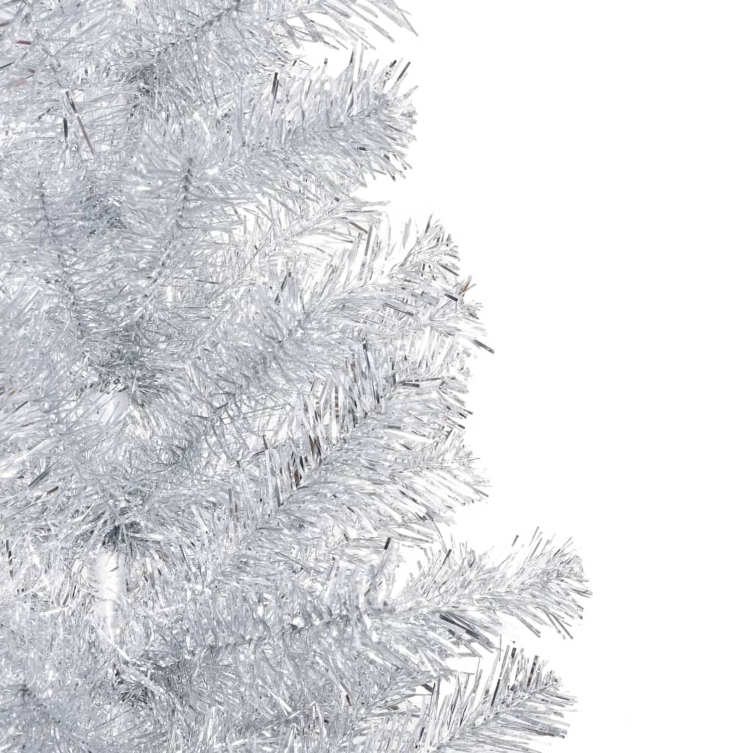 The Living Store Kunstkerstboom met LED's en kerstballen 150 cm PET zilverkleur - Decoratieve kerstboom