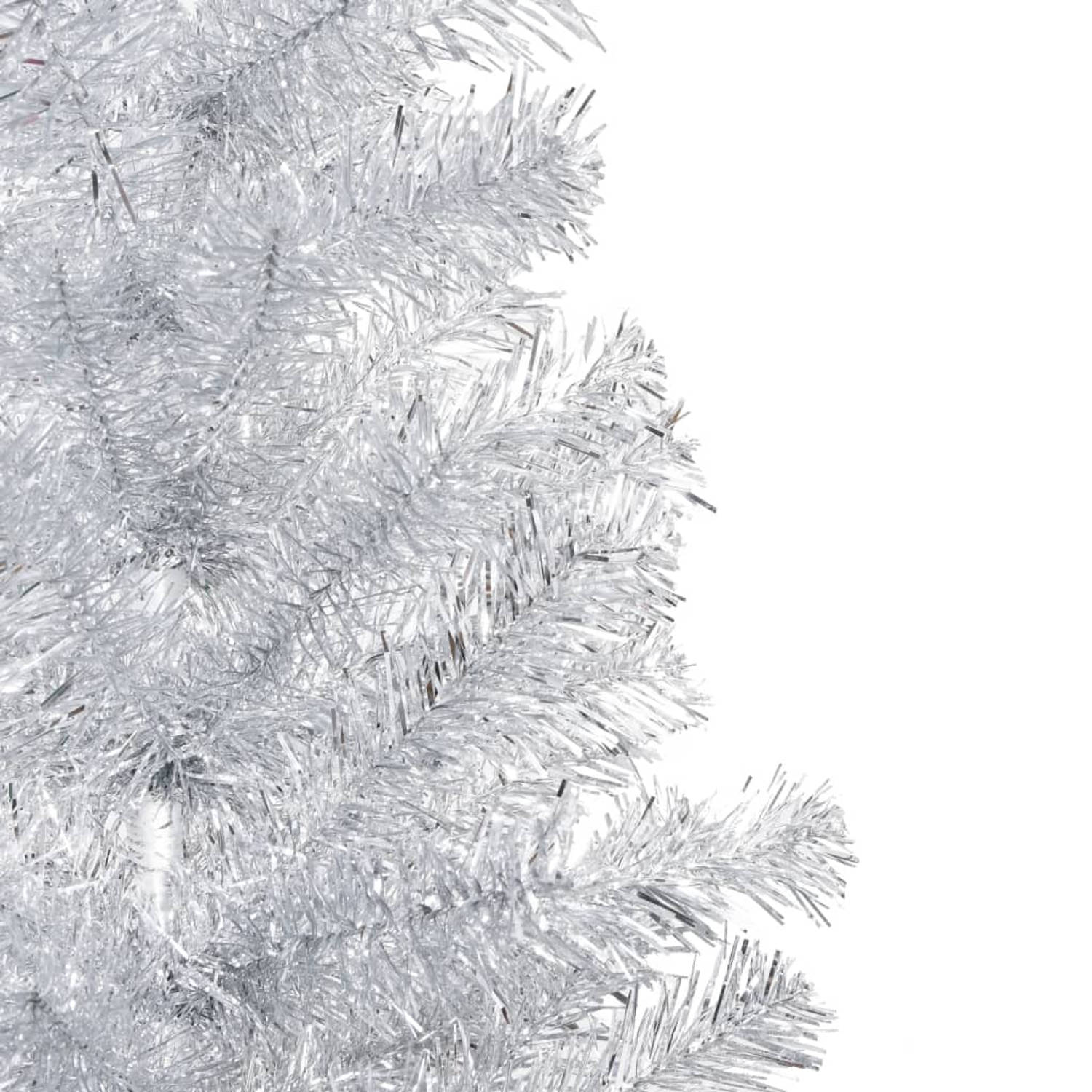 The Living Store Kunstkerstboom met LED's en kerstballen 210 cm PET zilverkleur - Decoratieve kerstboom