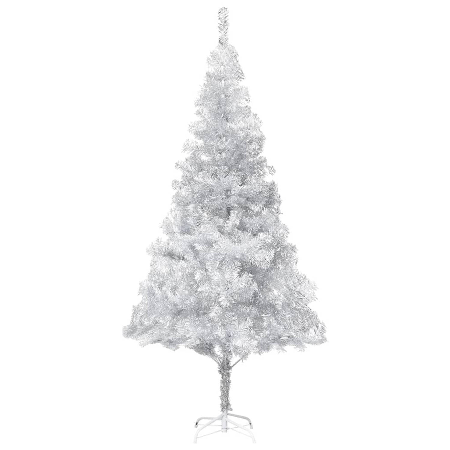 The Living Store Kunstkerstboom met LED's en kerstballen 240 cm PET zilverkleur - Decoratieve kerstboom