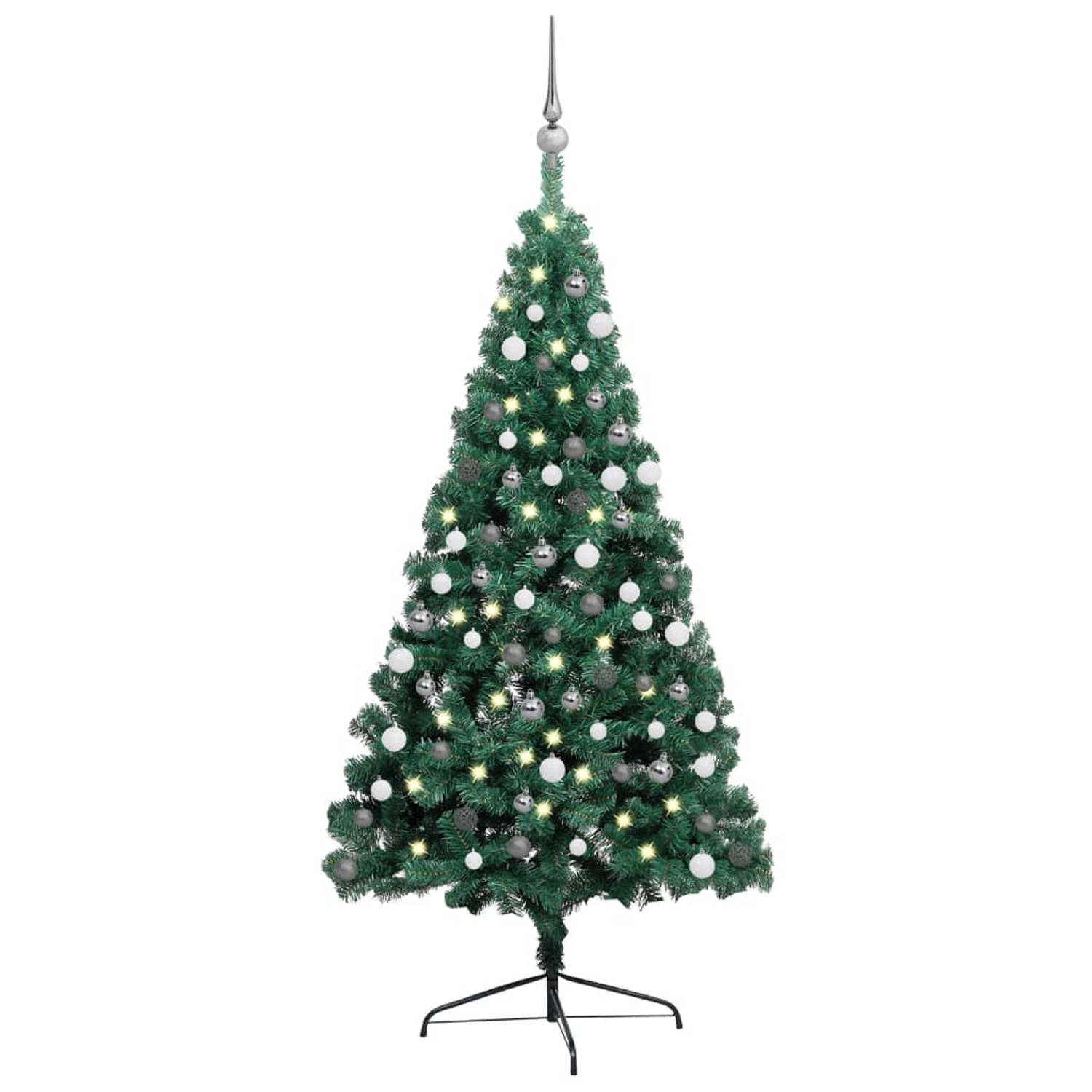 vidaXL Kunstkerstboom met LED's en kerstballen half 150 cm groen