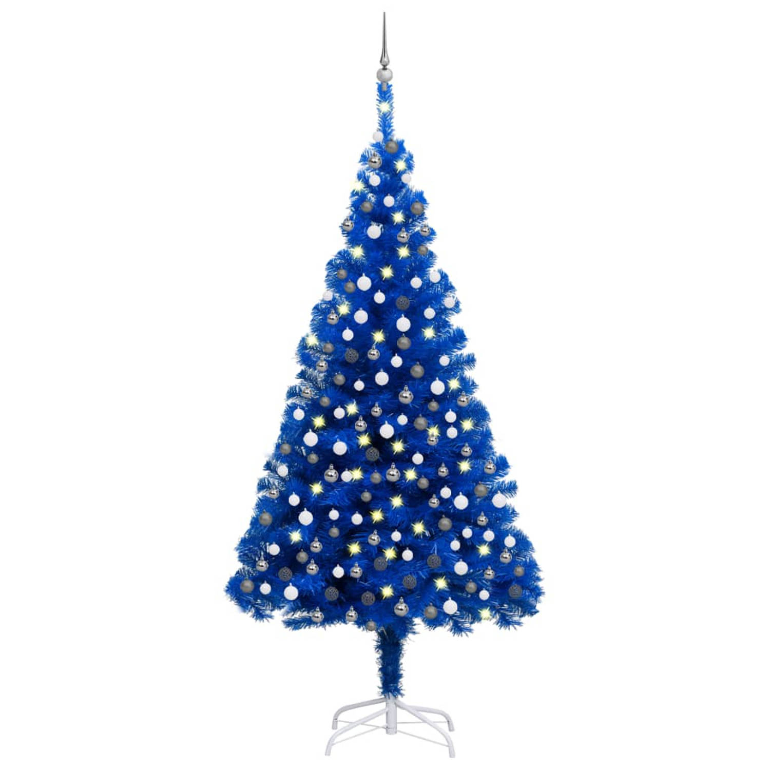 Vidaxl Kunstkerstboom Met Led's En Kerstballen 210 Cm Pvc Blauw