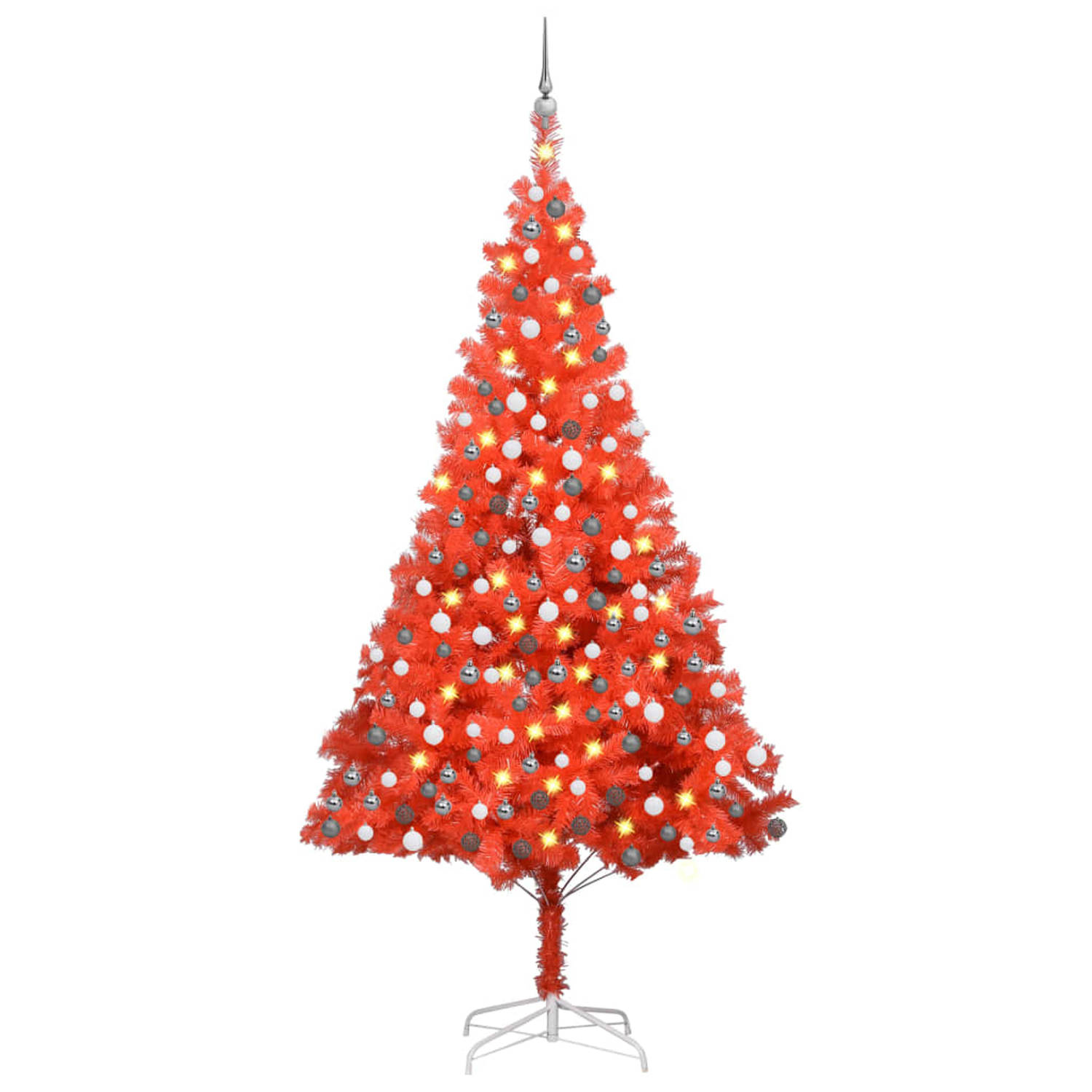 vidaXL Kunstkerstboom met verlichting en kerstballen 210 cm PVC rood