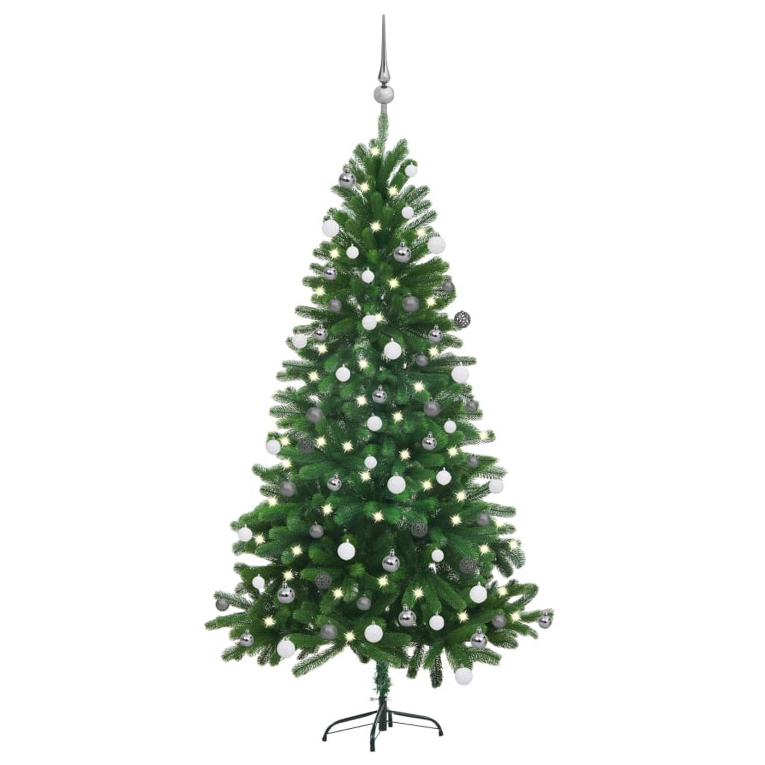 vidaXL Kunstkerstboom met LED's en kerstballen 150 cm groen