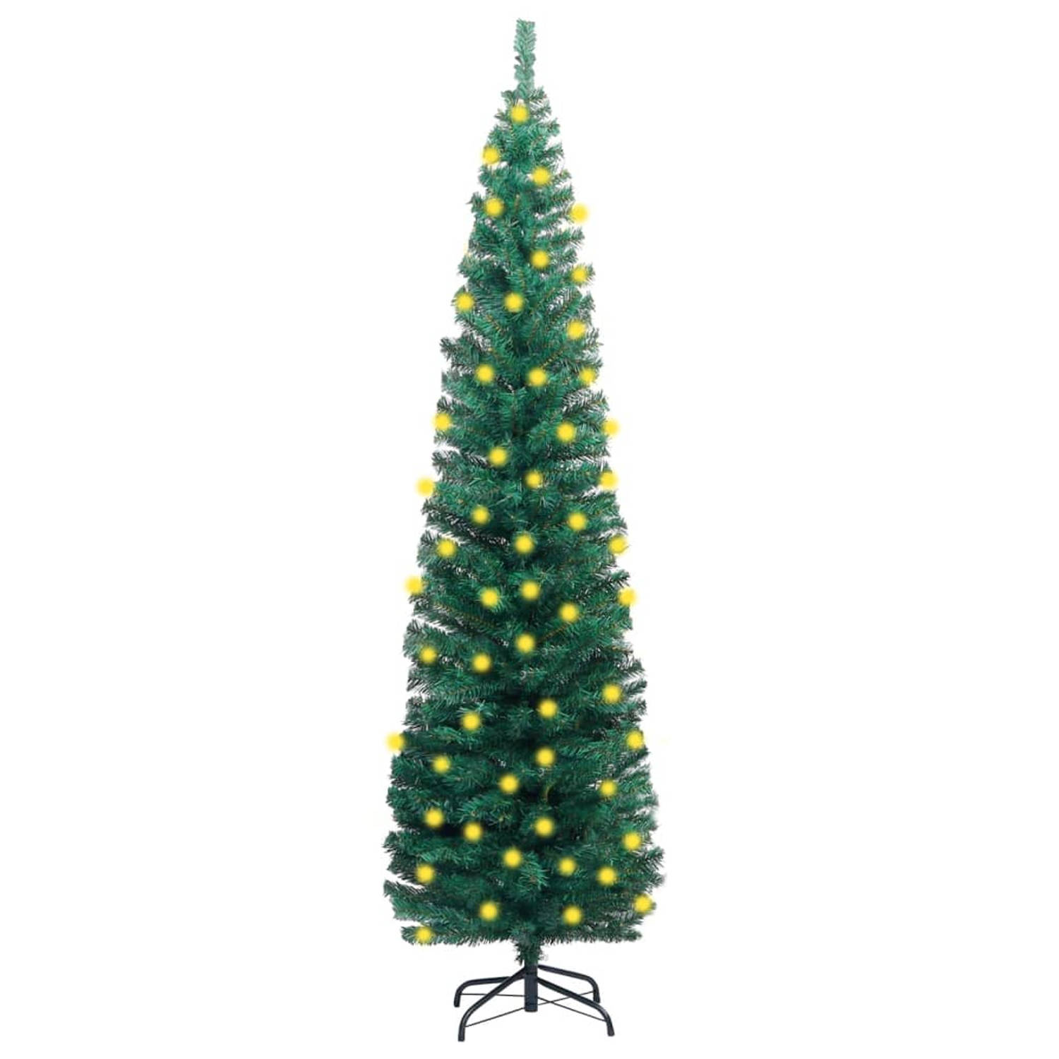 vidaXL Kunstkerstboom met verlichting standaard smal 210 cm PVC groen