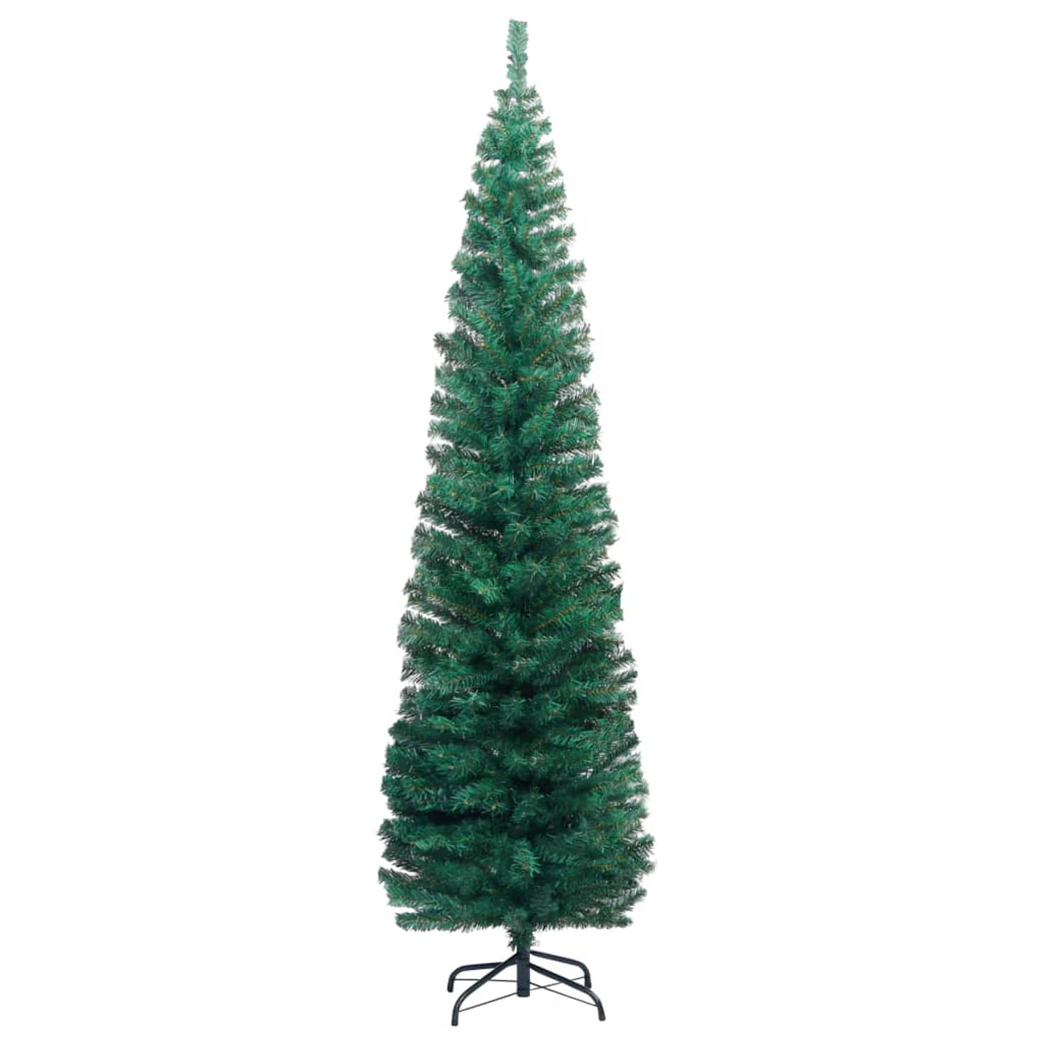 The Living Store Kunstkerstboom met standaard smal 240 cm PVC groen - Decoratieve kerstboom