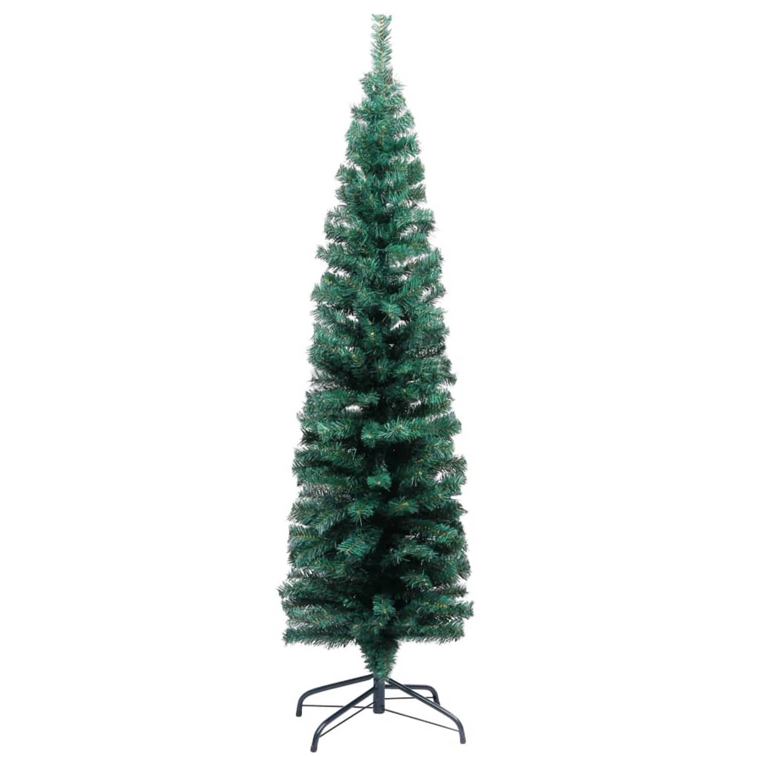 The Living Store Kunstkerstboom met LED's en kerstballen smal 150 cm groen - Decoratieve kerstboom