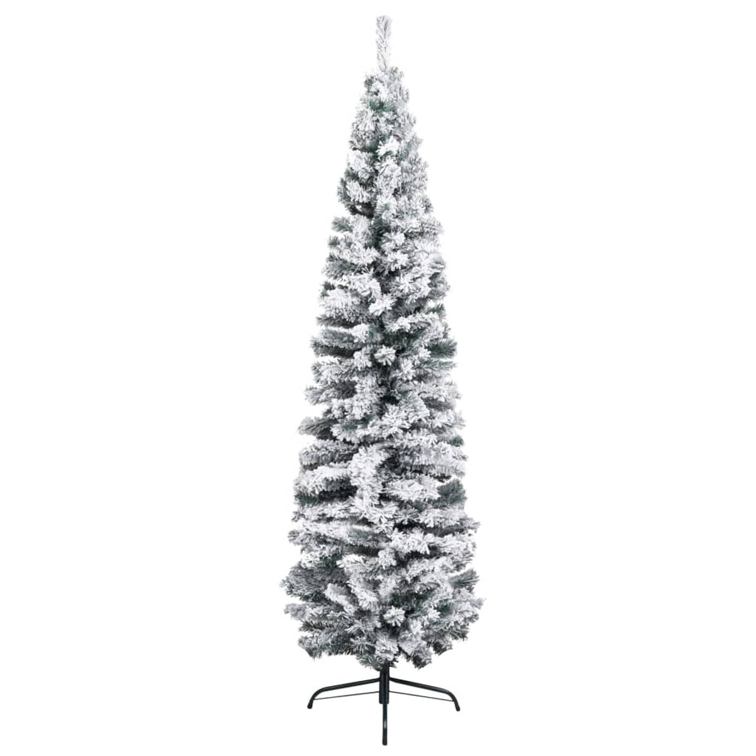 The Living Store Kunstkerstboom met sneeuw smal 210 cm PVC groen - Decoratieve kerstboom