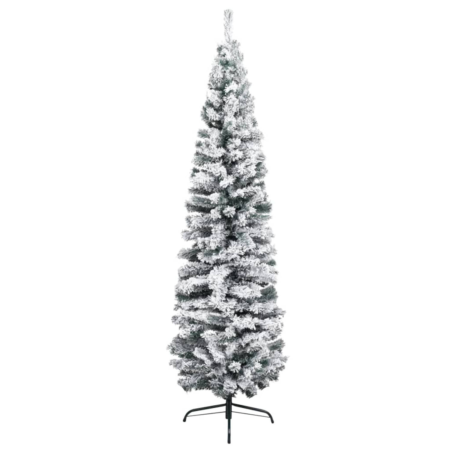 The Living Store Kunstkerstboom met sneeuw smal 180 cm PVC groen - Decoratieve kerstboom