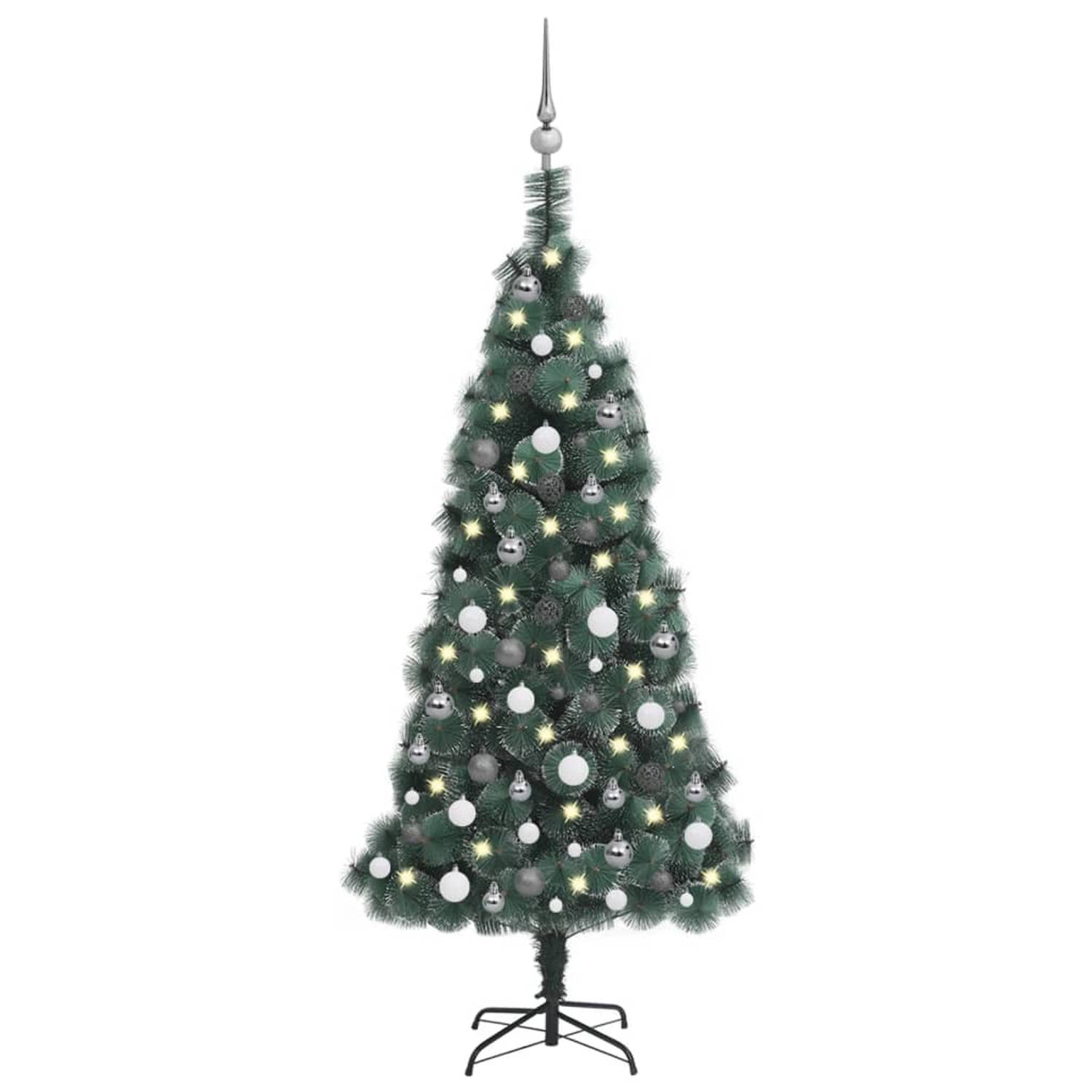 vidaXL Kunstkerstboom met LED's en kerstballen 150 cm PVC en PE groen