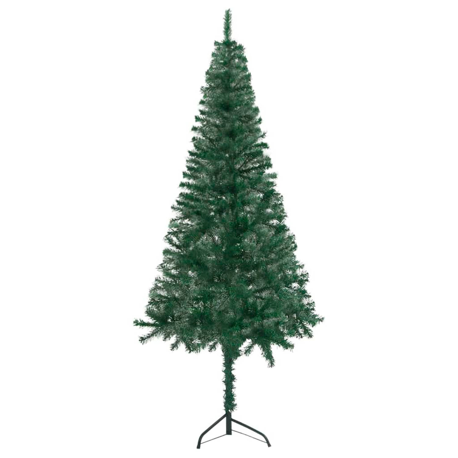 The Living Store Kunstkerstboom met LED's en kerstballen hoek 240 cm PVC groen - Decoratieve kerstboom