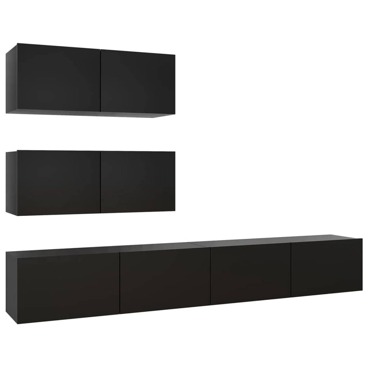 Vidaxl 4-delige Tv-meubelset Spaanplaat Zwart
