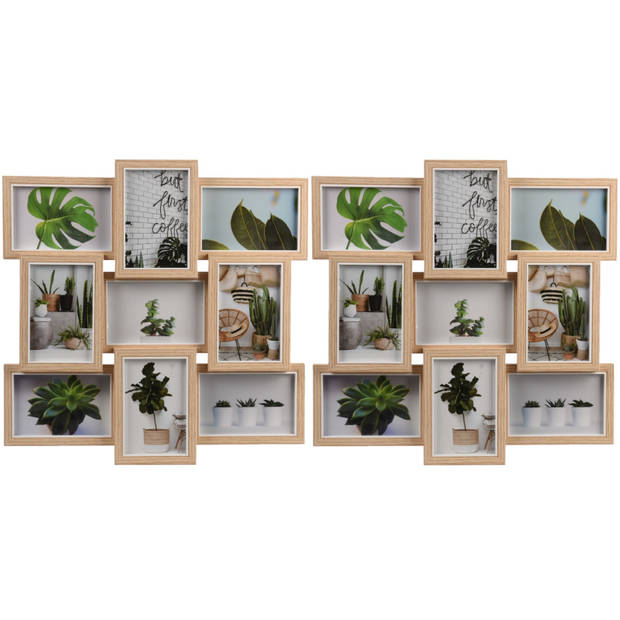 2x stuks multi fotolijst hout met 9 lijstjes geschikt voor een foto van 10 x 15 cm - Fotolijsten