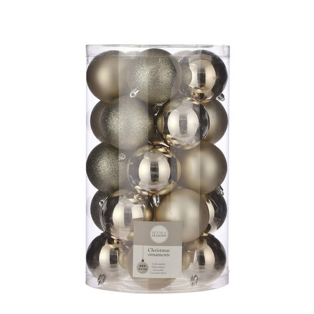 Kerstballen - 25x stuks - licht champagne - 8 cm - kunststof - kerstversiering - Kerstbal