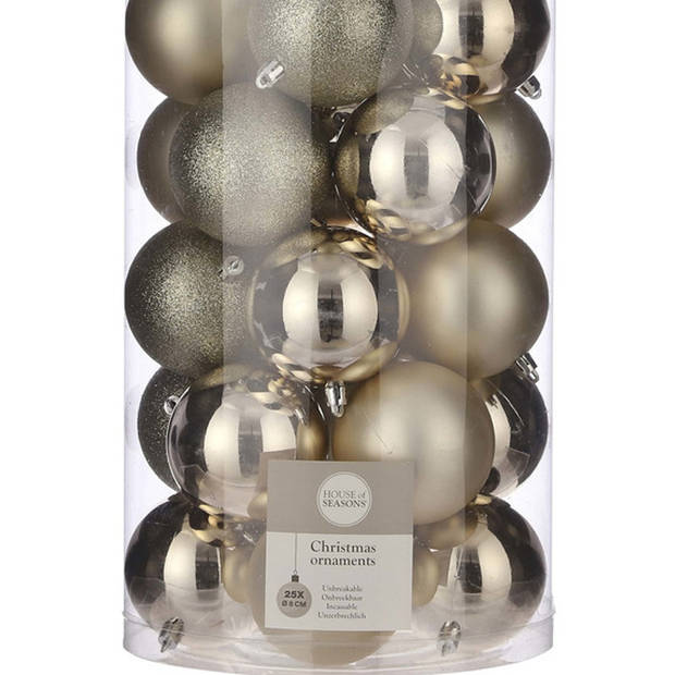 25x Kunststof kerstballen licht champagne 8 cm - Kerstbal
