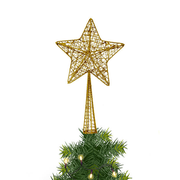 Kunststof ster piek/kerstboom topper glitter koper 28 cm - kerstboompieken