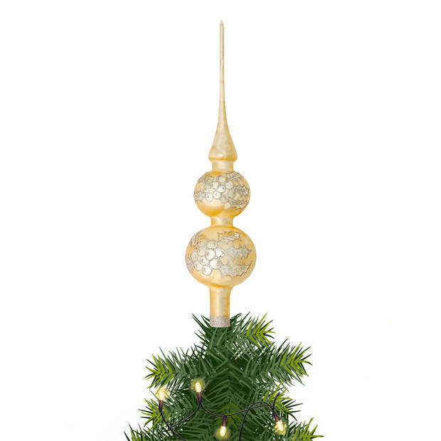 Luxe glazen piek goud ijslak 30 cm kerstpieken - kerstboompieken