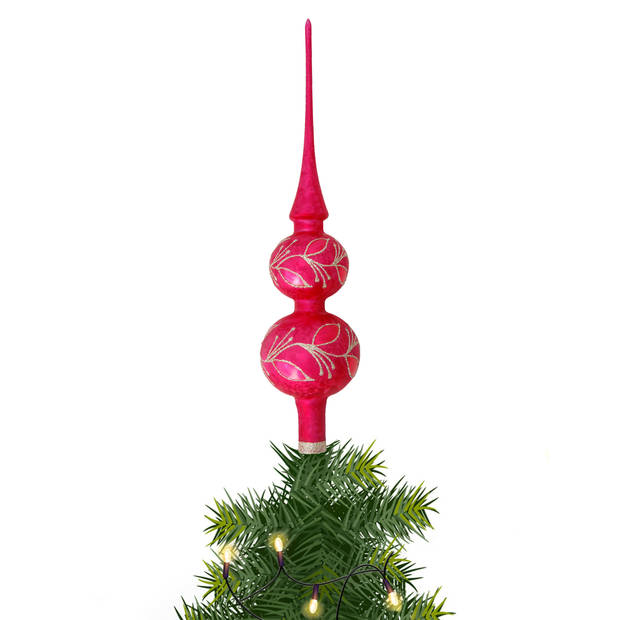 Krebs luxe kerstboom piek - rood ijslak - 30 cm - glas - kerstboompieken