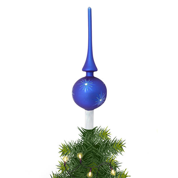 Krebs Kerst piek - blauw - 28 cm - glas - gedecoreerd - kerstboompiek - kerstboompieken