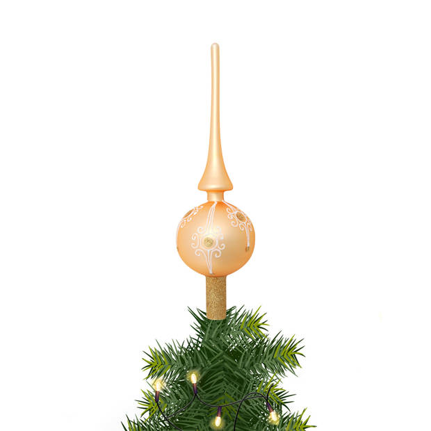 Krebs Luxe kerstboom piek - mat goud - 28 cm - glas - gedecoreerd - kerstboompieken