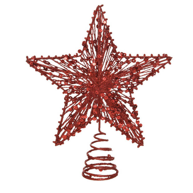 Kunststof ster piek/kerstboom topper rood 22 cm - kerstboompieken