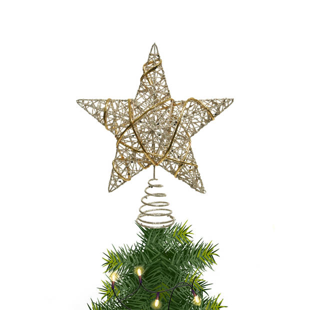 Kunststof ster piek/kerstboom topper champagne goud 22 cm - kerstboompieken