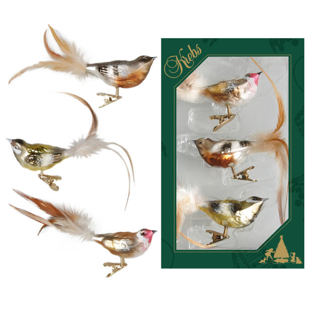 3x stuks luxe glazen decoratie vogels op clip gekleurd 11 cm - Kersthangers