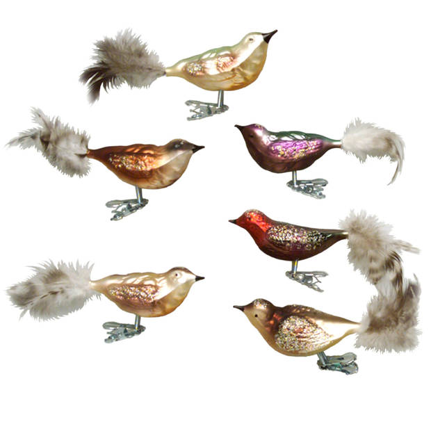 6x stuks luxe glazen decoratie vogels op clip diverse kleuren 11 cm - Kersthangers