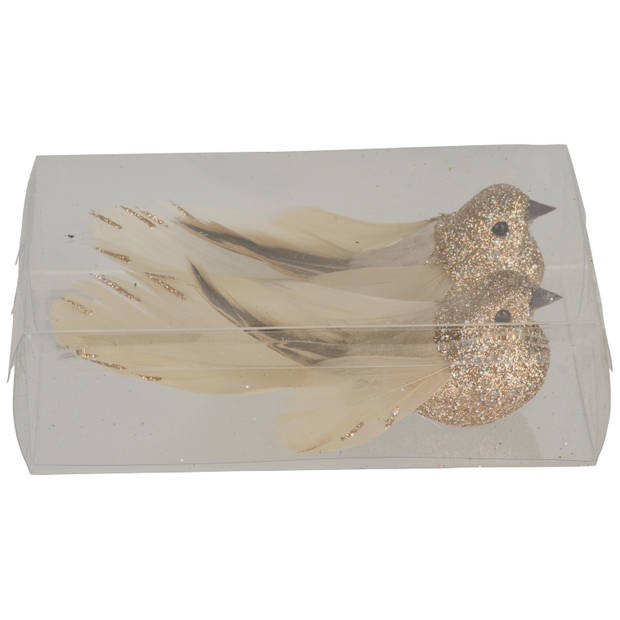 2x stuks decoratie vogels op clip glitter champagne 11 cm - Kersthangers