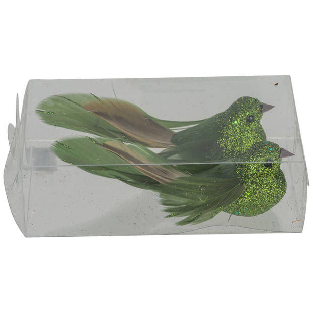 2x stuks decoratie vogels op clip glitter groen 11 cm - Kersthangers