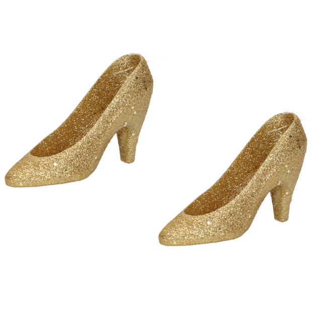 1x Gouden hakken/pumps kersthangers kerstversiering 10 cm - Kersthangers