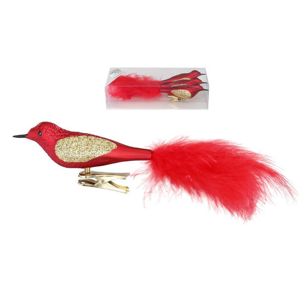 3x stuks decoratie vogels op clip rood 20 cm - Kersthangers