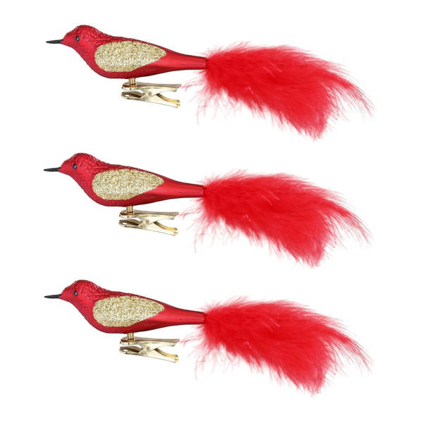 3x stuks decoratie vogels op clip rood 20 cm - Kersthangers
