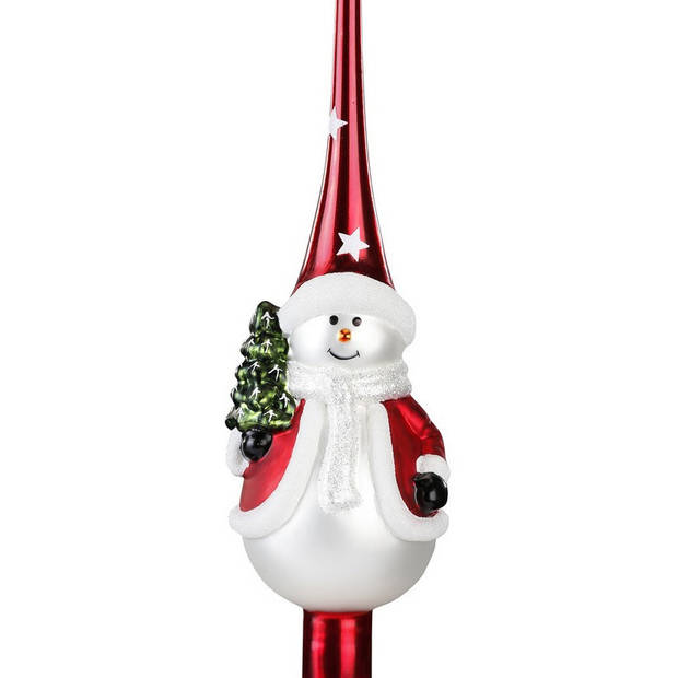 Luxe glazen piek/kerstboom topper sneeuwpop 28 cm - kerstboompieken