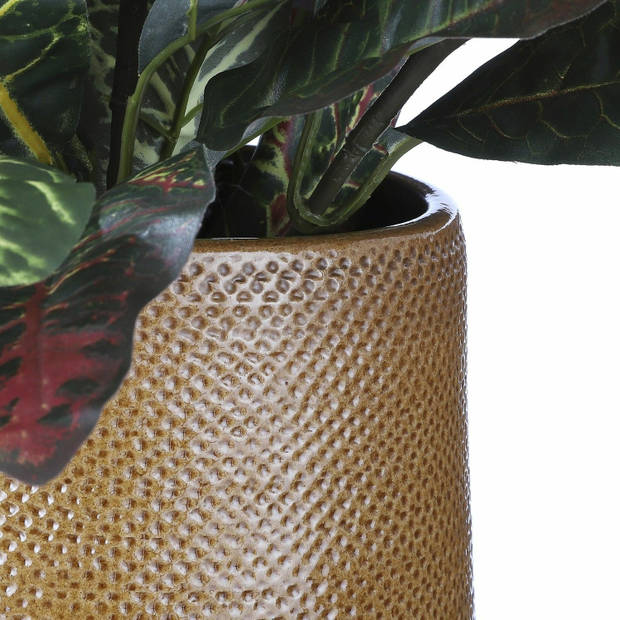 Bloempot okergeel ribbels keramiek voor kamerplant H25 x D29 cm - Plantenpotten